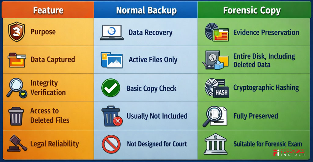 Key Differences Between Forensic Copy and Normal Backup